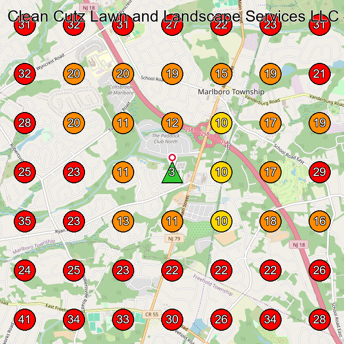 Clean Cutz Lawn and Landscape Services LLC GeoGrid visibility map for Lawn Care Service in Manalapan Township